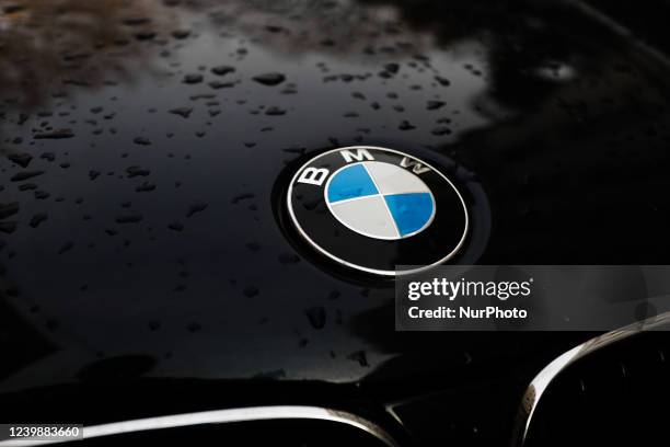 Logo is seen on a car in Krakow, Poland on April 9, 2022.