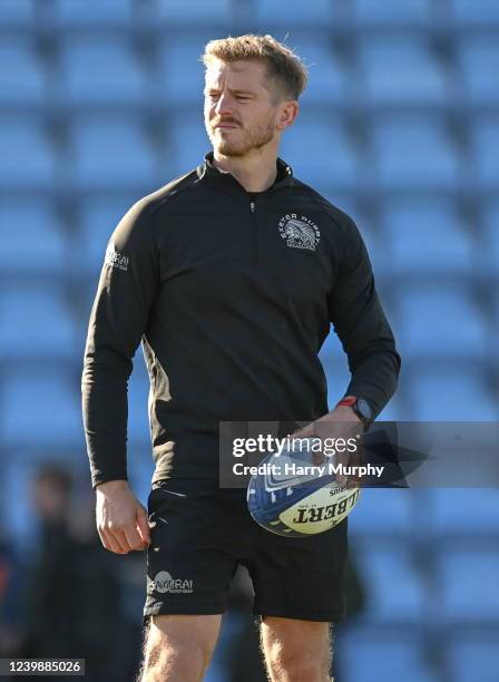 Devon , United Kingdom - 9 April 2022; Exeter Chiefs kicking coach Gareth Steenson before the Heineken Champions Cup Round of 16 first leg match...