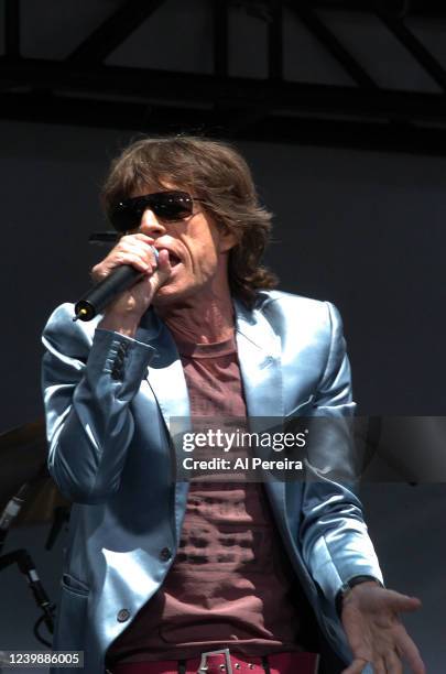 Mick Jagger and The Rolling Stones perform during a press conference to announce "The Bigger Bang" world tour at the Julliard Music School May 10,...