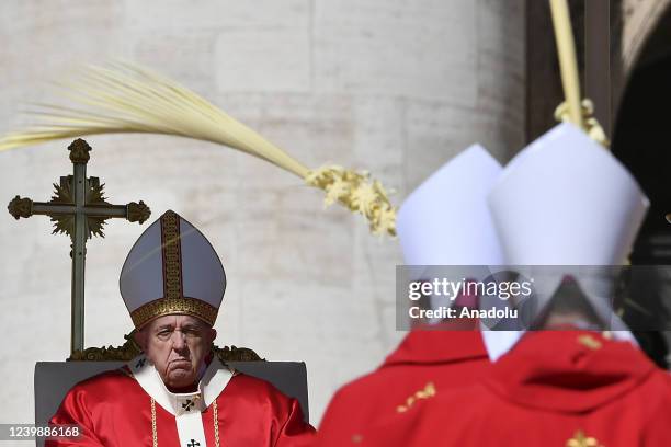 Pope Francis attends the Palm Sunday Mass in St. Peterâs square at the Vatican City Vatican, on April 10, 2022. After 2 years of Covid-19 pandemic...