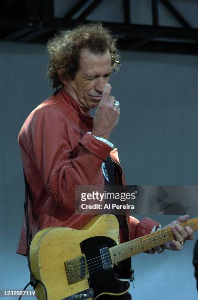 Keith Richards and The Rolling Stones perform during a press conference to announce "The Bigger Bang" world tour at the Julliard Music School May 10,...