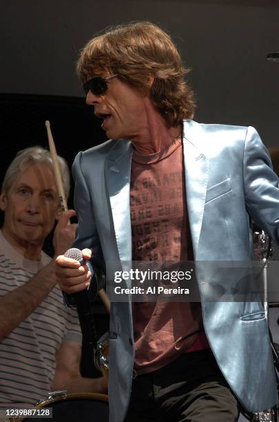 Mick Jagger and The Rolling Stones perform during a press conference to announce "The Bigger Bang" world tour at the Julliard Music School May 10,...