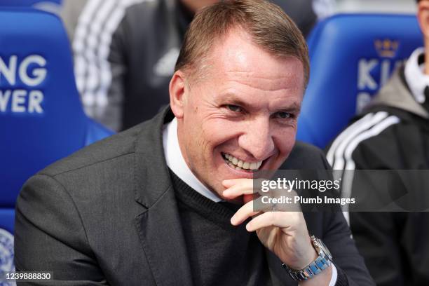 Leicester City Manager Brendan Rodgers during the Premier League match between Leicester City and Crystal Palace at King Power Stadium on April 10,...