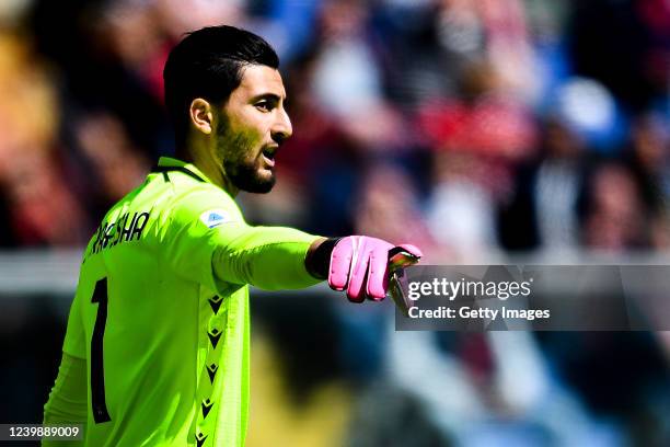 Thomas Strakosha of Lazio looks on during the Serie A match between Genoa CFC and SS Lazio at Stadio Luigi Ferraris on April 10, 2022 in Genoa, Italy.