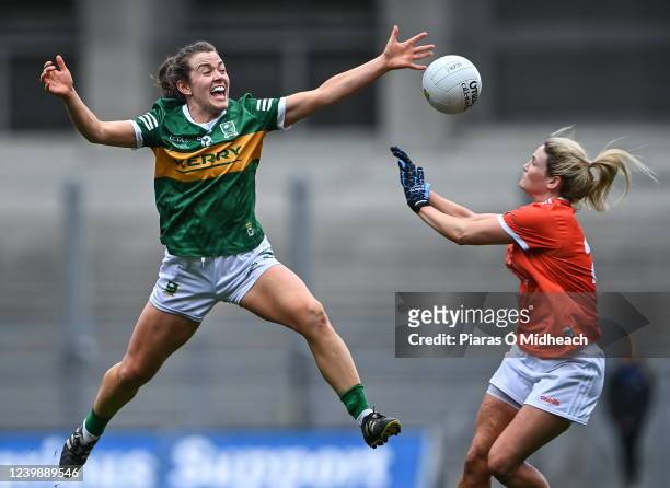 Dublin , Ireland - 10 April 2022; Anna Galvin of Kerry in action against Eve Lavery of Armagh during the Lidl Ladies Football National League...