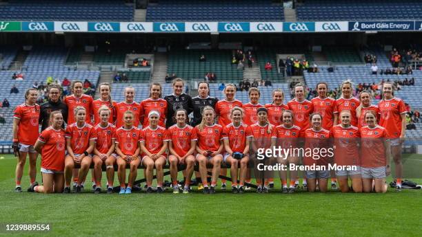 Dublin , Ireland - 10 April 2022; The Armagh team before the Lidl Ladies Football National League Division 2 Final between Armagh and Kerry at Croke...