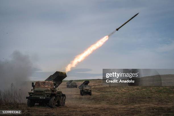 Ukrainian forces fire GRAD rockets toward Russian positions in Donbas, Ukraine on April 10, 2022