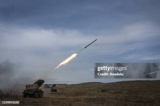 Ukrainian forces fire GRAD rockets toward Russian positions in Donbas, Ukraine on April 10, 2022