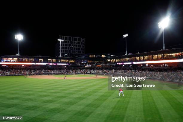 General view of the field and fans in the grandstand during opening night of a Triple-A Minor League Baseball game between the Reno Aces and the Las...