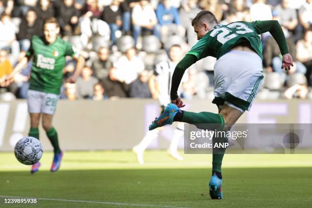 Patrik Walemark of Feyenoord with the 1-4 during the Dutch Eredivisie match between Heracles Almelo and Feyenoord at the Erve Asito Stadium on April...