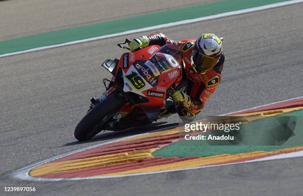 Alvaro Bautista of Aruba.IT Racing competes during the World SuperBike race 2 at the Pirelli Aragon Round from the MotorLand Aragon circuit in...
