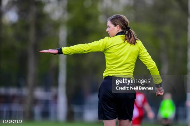 The Referee Gestures to the players during the U16 Junior Girls DFB Federal Cup Tournament between Saarland and Thueringen at Sports School Wedau on...