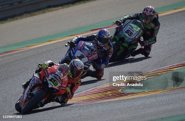 Alvaro Bautista of Aruba.IT Racing competes during the World SuperBike race 2 at the Pirelli Aragon Round from the MotorLand Aragon circuit in...