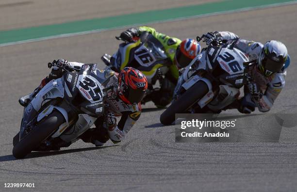 Hafizh Syahrin of Mine Racing Honda Team competes during the World SuperBike race 2 at the Pirelli Aragon Round from the MotorLand Aragon circuit in...