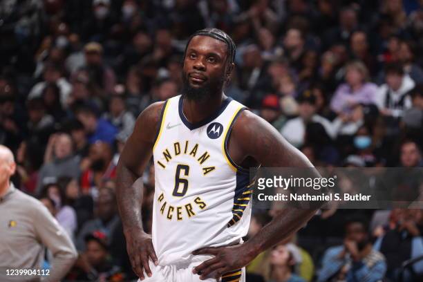 Lance Stephenson of the Indiana Pacers looks on during the game against the Brooklyn Nets on April 10, 2022 at Barclays Center in Brooklyn, New York....