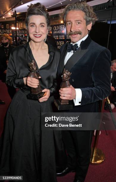 Liza Sadovy, winner of the Best Actress in a Supporting Role in a Musical award for "Cabaret at the Kit Kat Club", and Elliot Levey, winner of the...