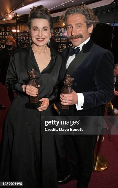 Liza Sadovy, winner of the Best Actress in a Supporting Role in a Musical award for "Cabaret at the Kit Kat Club", and Elliot Levey, winner of the...