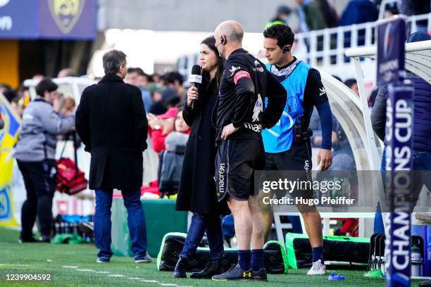 Assistant Coach Xavier SADOURNY of ASM Clermont Auvergne and Cecile GRES of France Television during the Champions Cup match between ASM Clermont and...