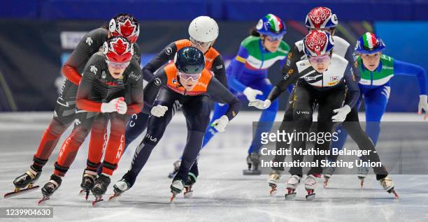 Team Canada, Team Netherlands, Team Korea and Team Italy skate during the 3000m relay at the World Short Track Speed Skating Championships at Maurice...