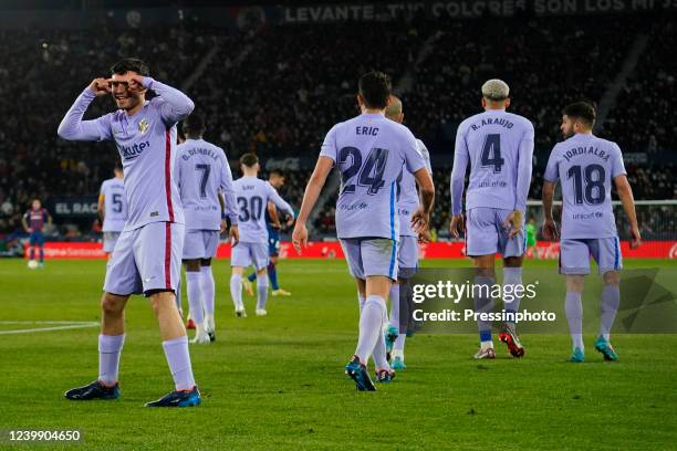 Pedro Gonzalez Pedri of FC Barcelona celebrates his goal during the La Liga match between Levante UD and FC Barcelona played at Ciutat de Valencia...