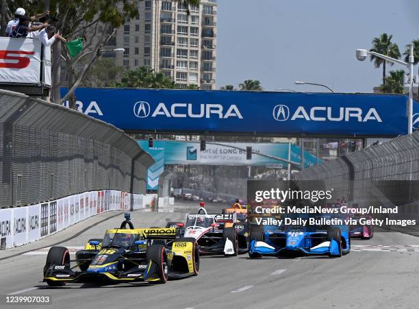 Long Beach, CA Indycar pole sitter Colton Herta takes the green flag to start the 47th annual Acura Grand Prix of Long Beach on Sunday, April 10,...