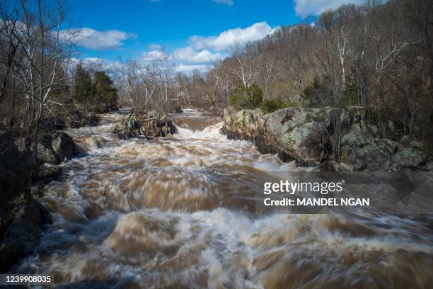 The Potomac River flows near Olmsted Island in Potomac, Maryland on April 10, 2022.