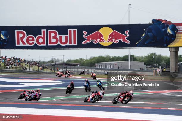 Jack Miller of Australia leads riders around the bend during the Red Bull Grand Prix of the Americas - Race at Circuit of The Americas on April 10,...