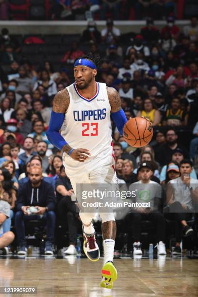 APRIl 10: Robert Covington of the LA Clippers moves the ball up court during the game against the Oklahoma City Thunder on April 10, 2022 at...