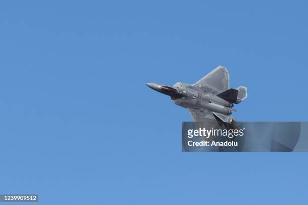 An American F-22 Raptor flies during the International Air and Space Fair in Santiago, Chile, on April 10, 2022.