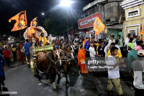 Devotees Participates Religious procession on the occasion of Ram Navami in Kolkata, India, April 10, 2022. Hindu devotees celebrate the festival of...