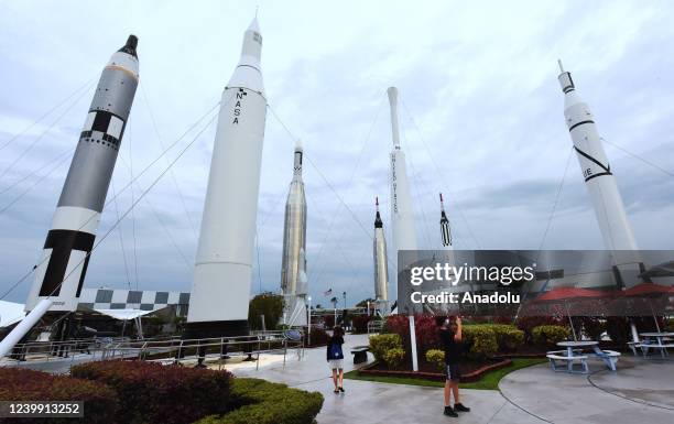 People visit the rocket garden at the Kennedy Space Center Visitor Complex on April 7, 2022 in Merritt Island, Florida. The International Day of...