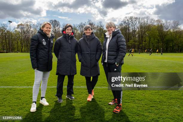 April 10 : Friederike Kromp, Bettina Wiegmann, Sabine Loderer and Silke Rottenberg pose during the U16 Junior Girls DFB Federal Cup Tournament at...