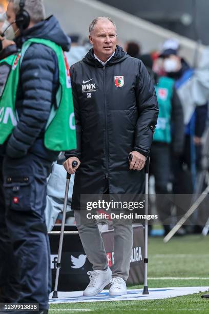 Director of sport Stefan Reuter of FC Augsburg looks on prior to the Bundesliga match between FC Bayern München and FC Augsburg at Allianz Arena on...