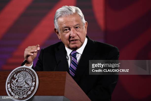 Mexico's President Andres Manuel Lopez Obrador speaks during his daily morning press conference in Mexico City on April 11, 2022.