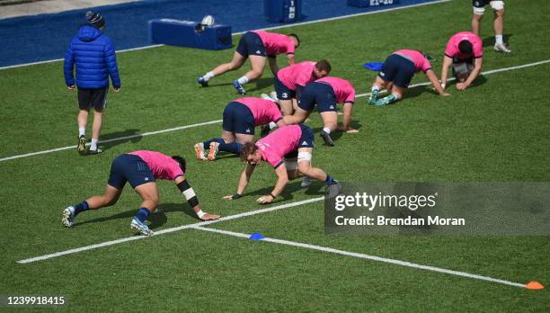 Dublin , Ireland - 11 April 2022; Leinster players, including Michael Ala'alatoa and Josh van der Flier during rugby squad training at Energia Park...