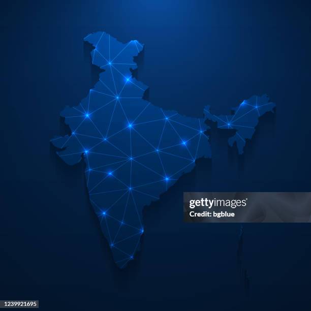 ilustraciones, imágenes clip art, dibujos animados e iconos de stock de red de mapas de la india - malla brillante sobre fondo azul oscuro - bombay map