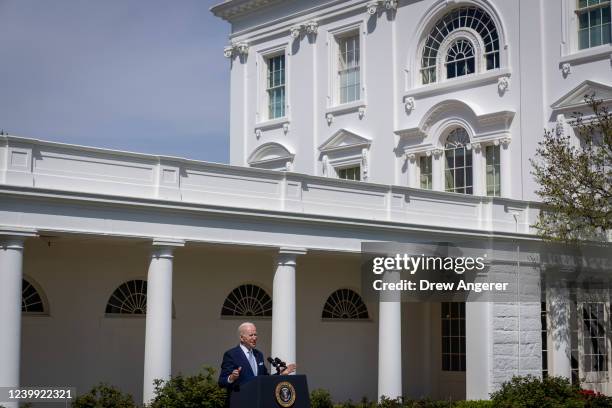 President Joe Biden speaks during an event about gun violence in the Rose Garden of the White House April 11, 2022 in Washington, DC. Biden announced...