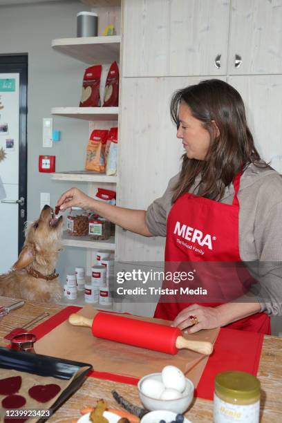 Dana Schweiger bakes dog biscuit with Mera petfood at Sturmfreie Bude on April 11, 2022 in Hamburg, Germany.