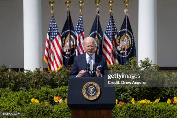 President Joe Biden speaks during an event about gun violence in the Rose Garden of the White House April 11, 2022 in Washington, DC. Biden announced...