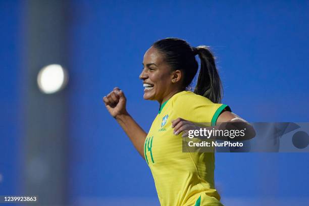 Gabriela Silva of Brazil celebrates after scoring her sides first goal during the friendly match between Brazil Women's and Hungary Women's at...