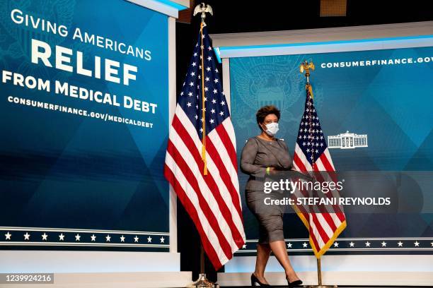 Director of the Office of Management and Budget Shalanda Young arrives to deliver remarks on relieving medical debt during an event in the South...