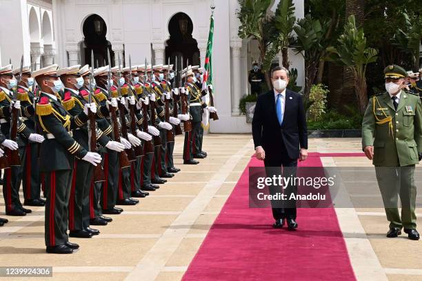 Algerian President Abdelmadjid Tebboune meets Italian Prime Minister Mario Draghi at the palace of El Mouradia in Algiers, Algeria on 11 April, 2022.