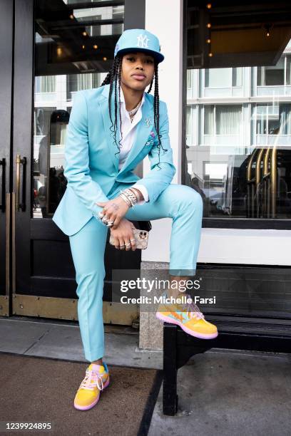 Destanni Henderson poses for a photo during the 2022 WNBA Draft on April 11, 2022 at Spring Studios in New York, New York. NOTE TO USER: User...