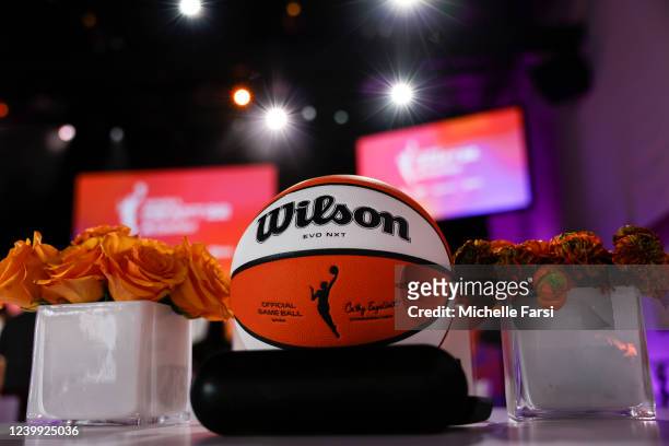 Generic basketball photo of the Official Wilson basketball during the 2022 WNBA Draft on April 11, 2022 at Spring Studios in New York, New York. NOTE...