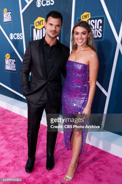 Taylor Lautner and Taylor Dome arriving at the 2022 CMT Music Awards, broadcasting LIVE from Nashville on Monday, April 11 on the CBS Television...