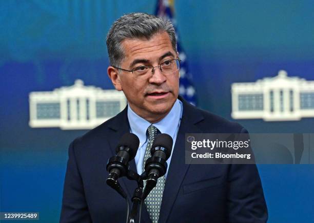 Xavier Becerra, secretary of Health and Human Services , speaks about medical debt in the Eisenhower Executive Office Building in Washington, D.C.,...