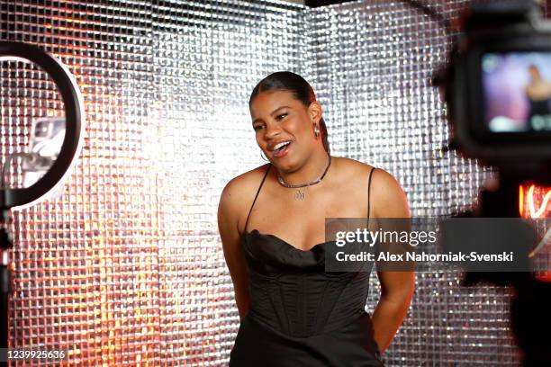 Nyara Sabally of the New York Liberty poses for a photo during the 2022 WNBA Draft on April 11, 2022 at Spring Studios in New York, New York. NOTE TO...