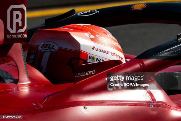 Charles Leclerc of Monaco drives the number 16 Ferrari F1-75 during warm-up for the 2022 Australian Grand Prix at the Albert Park Grand Prix circuit.