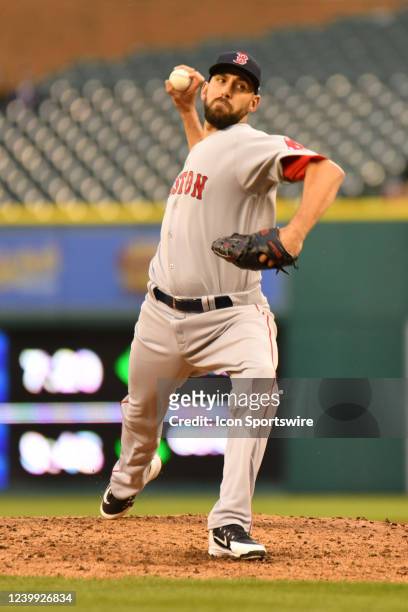 Boston Red Sox relief pitcher Matt Barnes pitches during the game between Boston Red Sox and Detroit Tigers on April 11, 2022 at Comerica Park in...