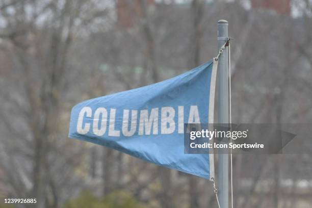 Columbia Lions flag waves in the wind during a women's college lacrosse game between the Princeton Tigers and Brown Bears on April 9, 2022 at...